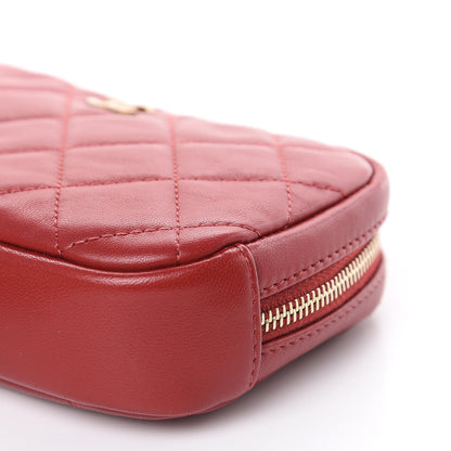 Chanel Lambskin Quilted Small Curvy Pouch Cosmetic Case Red 9 of 10