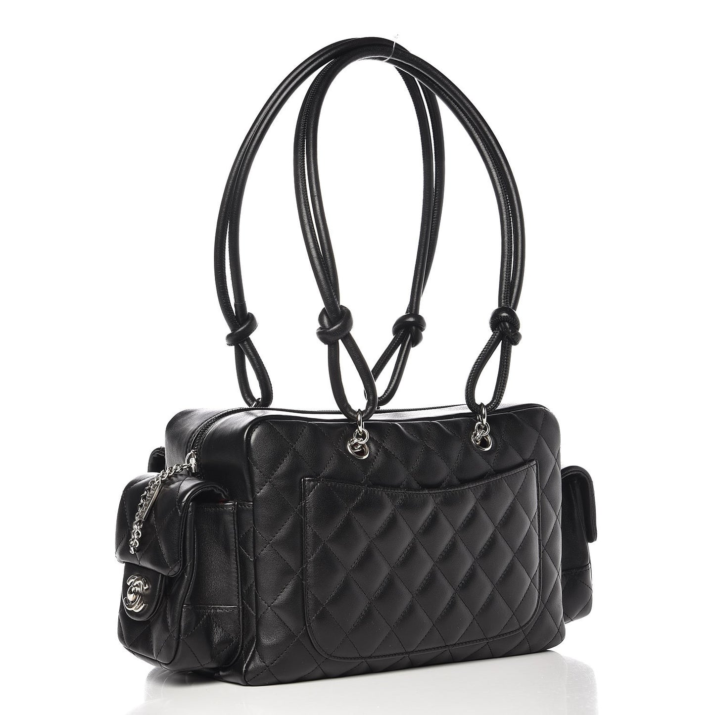 Calfskin Quilted Small Cambon Multipocket Reporter Black White