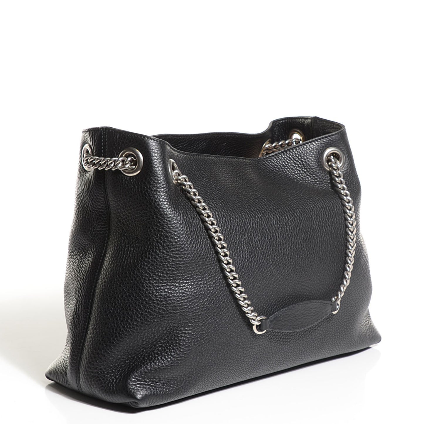 Pebbled Calfskin Studded Medium Soho Chain Shoulder Bag Black