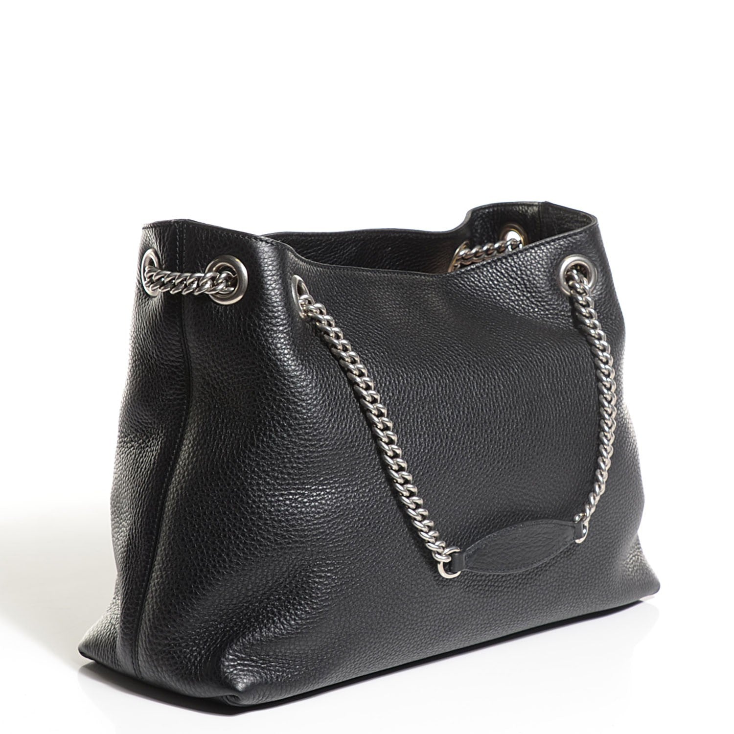 Gucci Pebbled Calfskin Studded Medium Soho Chain Shoulder Bag Black 3 of 7