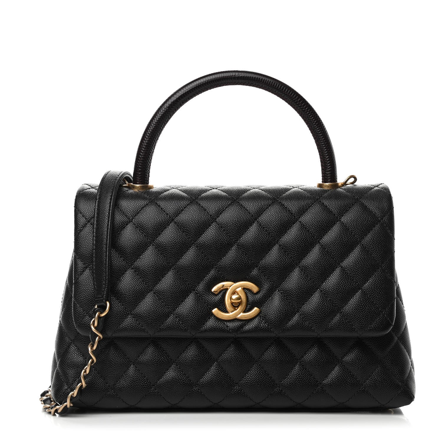 Chanel Caviar Lizard Embossed Quilted Small Coco Handle Flap Black 1 of 10