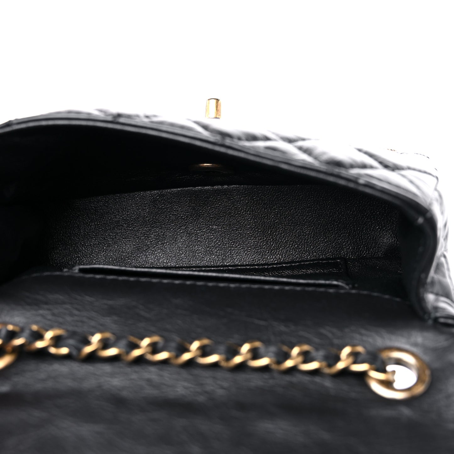 Aged Calfskin Quilted Extra Mini Medallion Flap Black