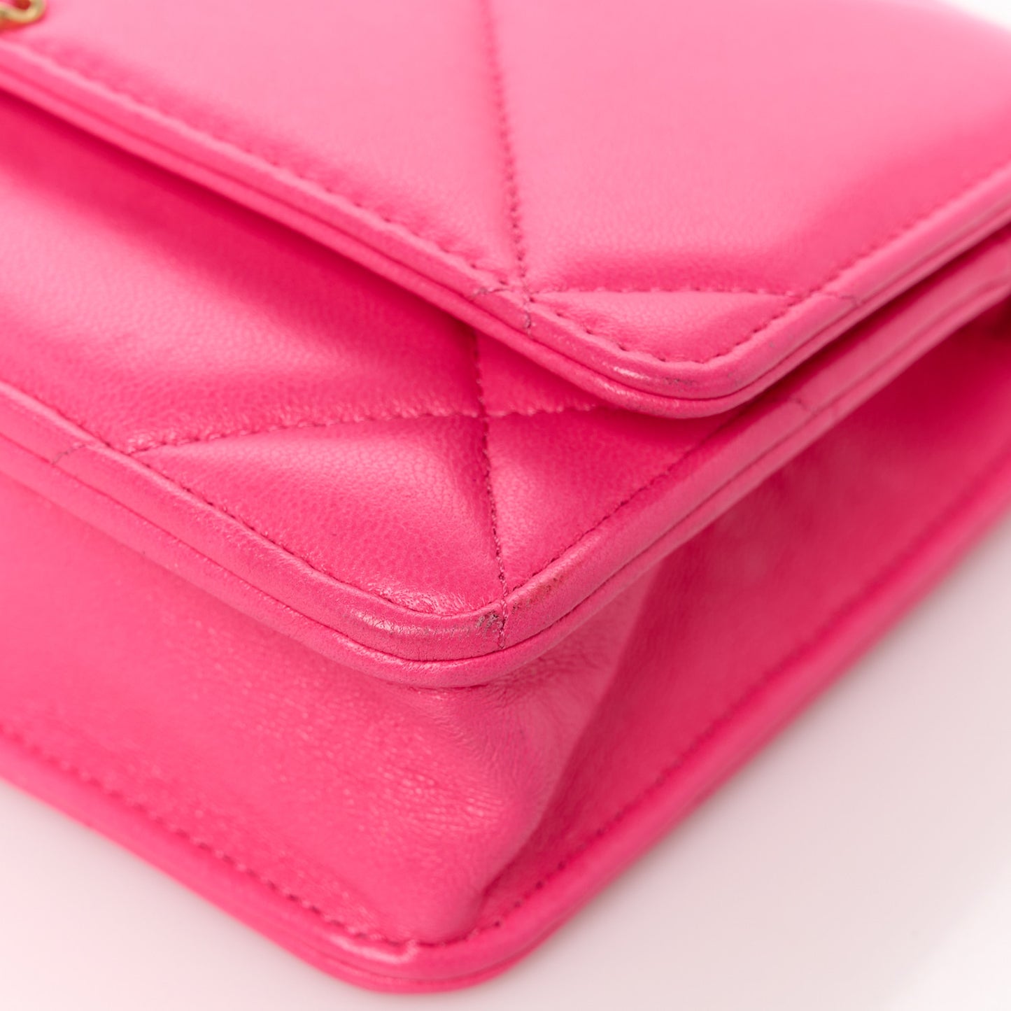 Lambskin Quilted Chanel 19 Wallet On Chain WOC Dark Pink