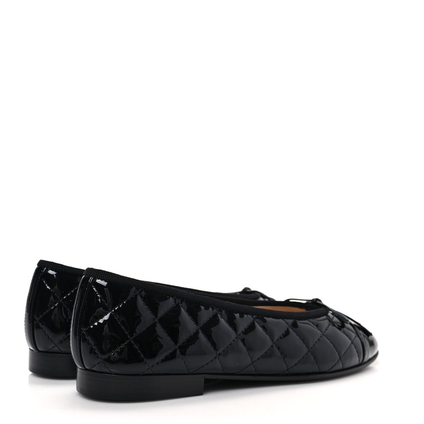 Patent Calfskin Quilted CC Cap Toe Ballerina Flats 37 Black