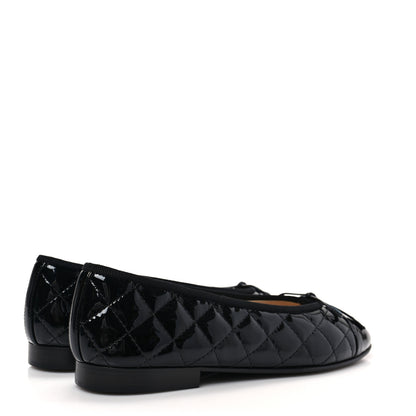 Chanel Patent Calfskin Quilted CC Cap Toe Ballerina Flats 37 Black 4 of 8