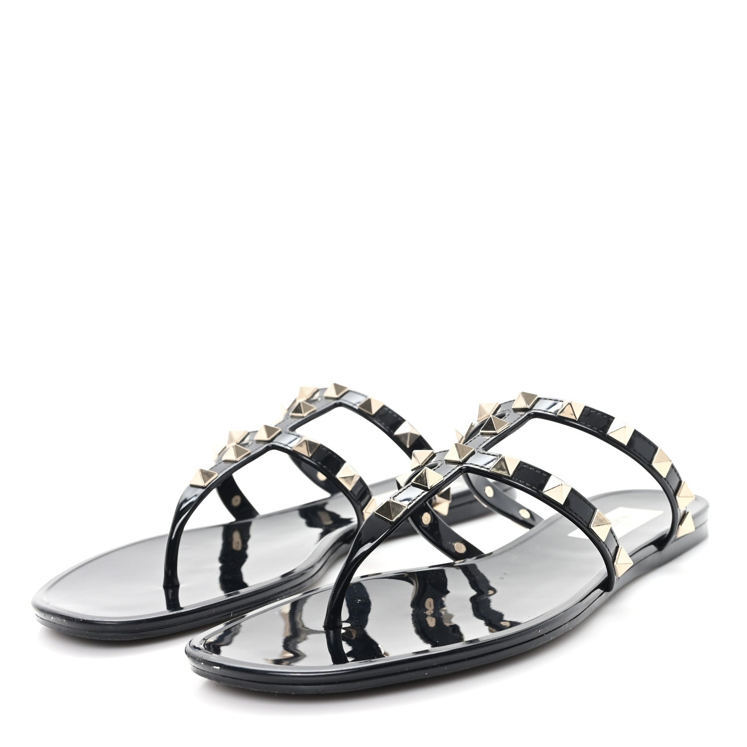 Valentino Garavani PVC Jelly Rockstud Caged Flat Thong Sandals 38 Black 4 of 9