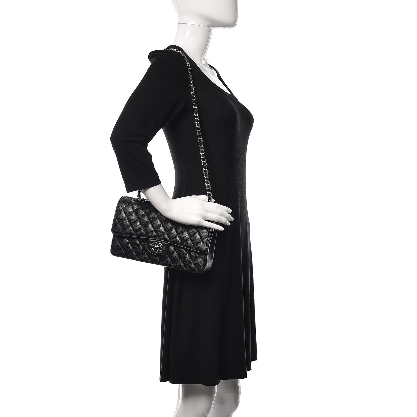 Caviar Quilted Medium Double Flap Black