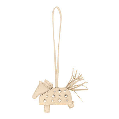 Hermes Milo Lambskin Studded Grigri Rodeo Robeo Rock Horse Bag Charm PM Craie 1 of 5