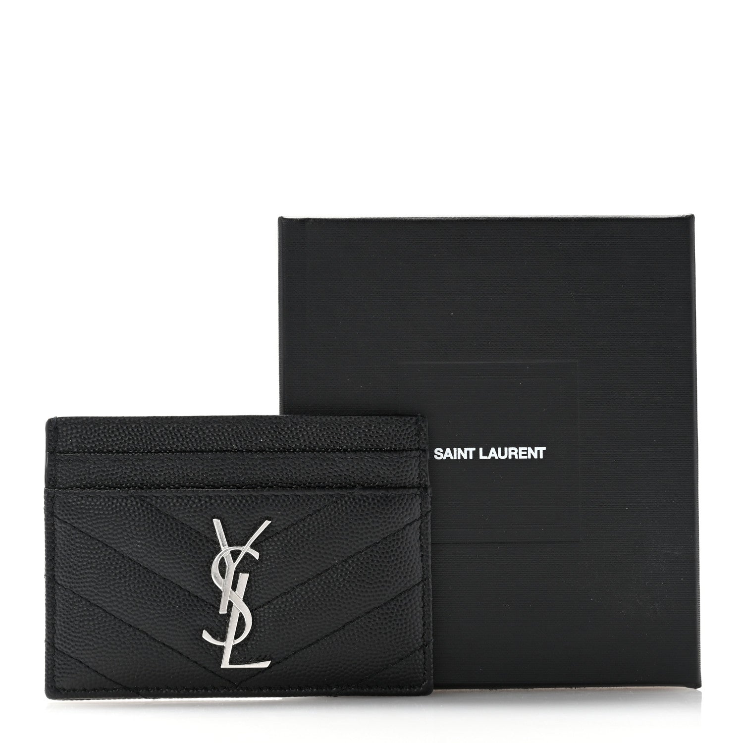 Saint Laurent Grain De Poudre Matelasse Chevron Monogram Credit Card Case Black 8 of 8