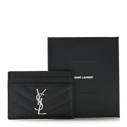 Saint Laurent Grain De Poudre Matelasse Chevron Monogram Credit Card Case Black 8 of 8