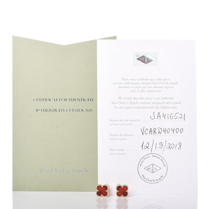 Van Cleef & Arpels 18K Yellow Gold Carnelian Vintage Alhambra Earrings 5 of 5