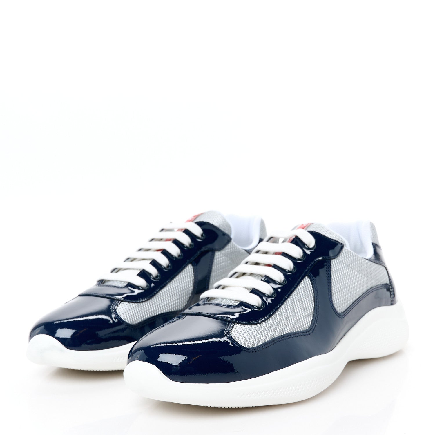 Prada Patent Technical Fabric Mens America's Cup Patchwork Sneakers 11 Royal Argento 3 of 9