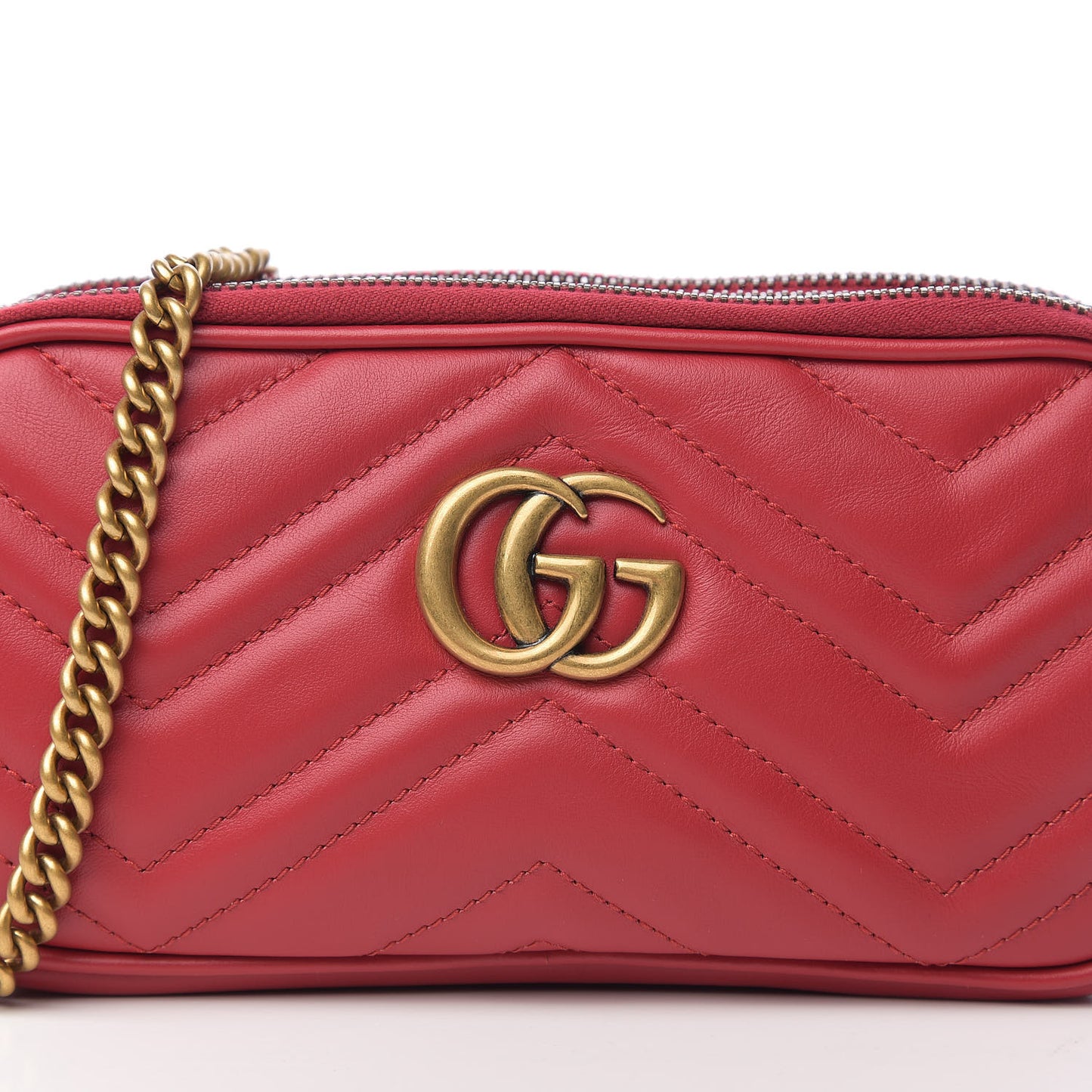 Calfskin Matelasse Mini GG Marmont Chain Crossbody Bag Hibiscus Red