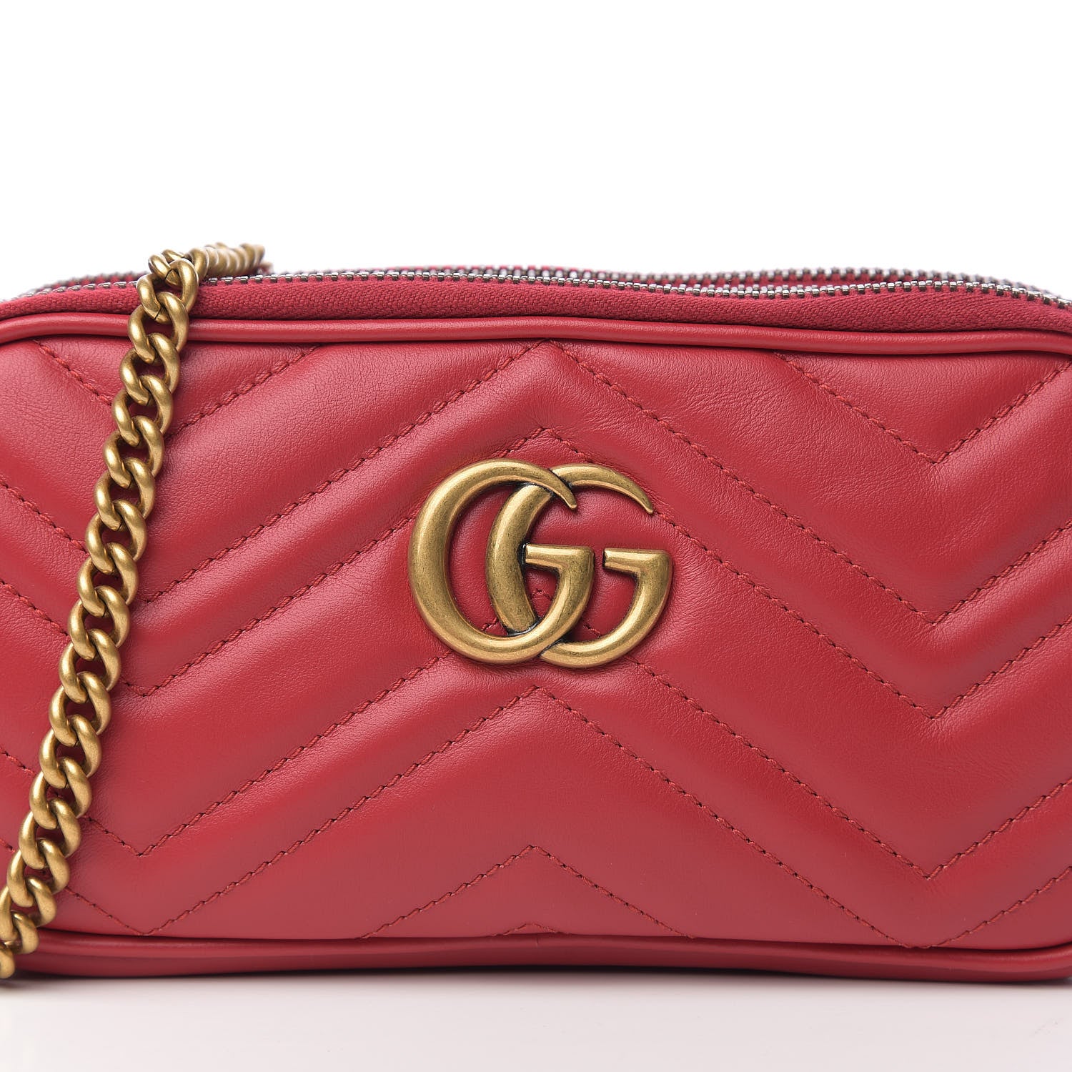 Gucci Calfskin Matelasse Mini GG Marmont Chain Crossbody Bag Hibiscus Red 8 of 8