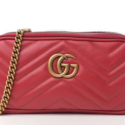 Gucci Calfskin Matelasse Mini GG Marmont Chain Crossbody Bag Hibiscus Red 8 of 8