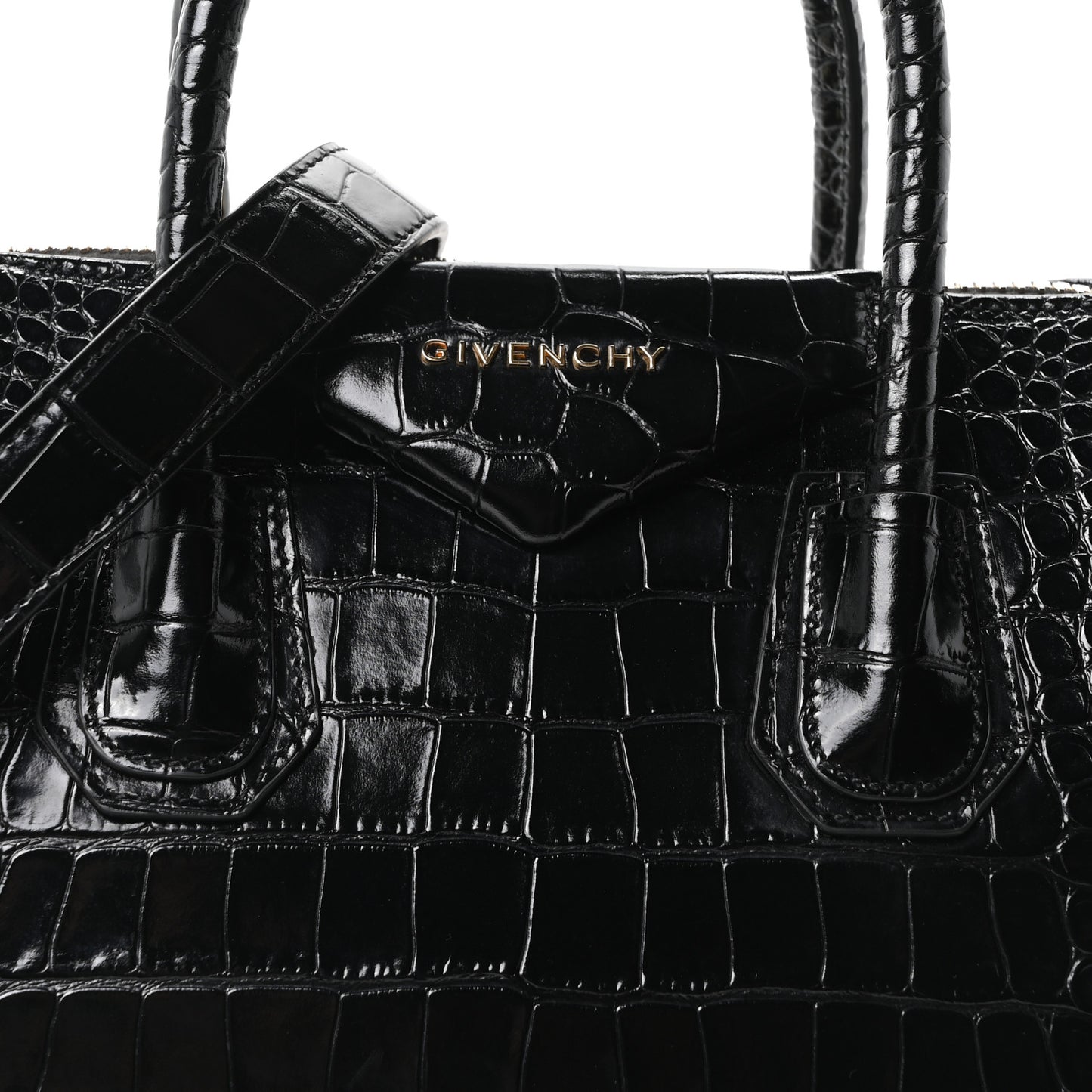 Calfskin Crocodile Embossed Small Antigona Black
