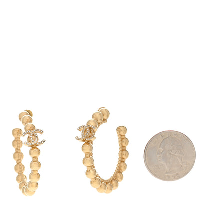 Chanel Crystal CC Hoop Earrings Gold 2 of 5