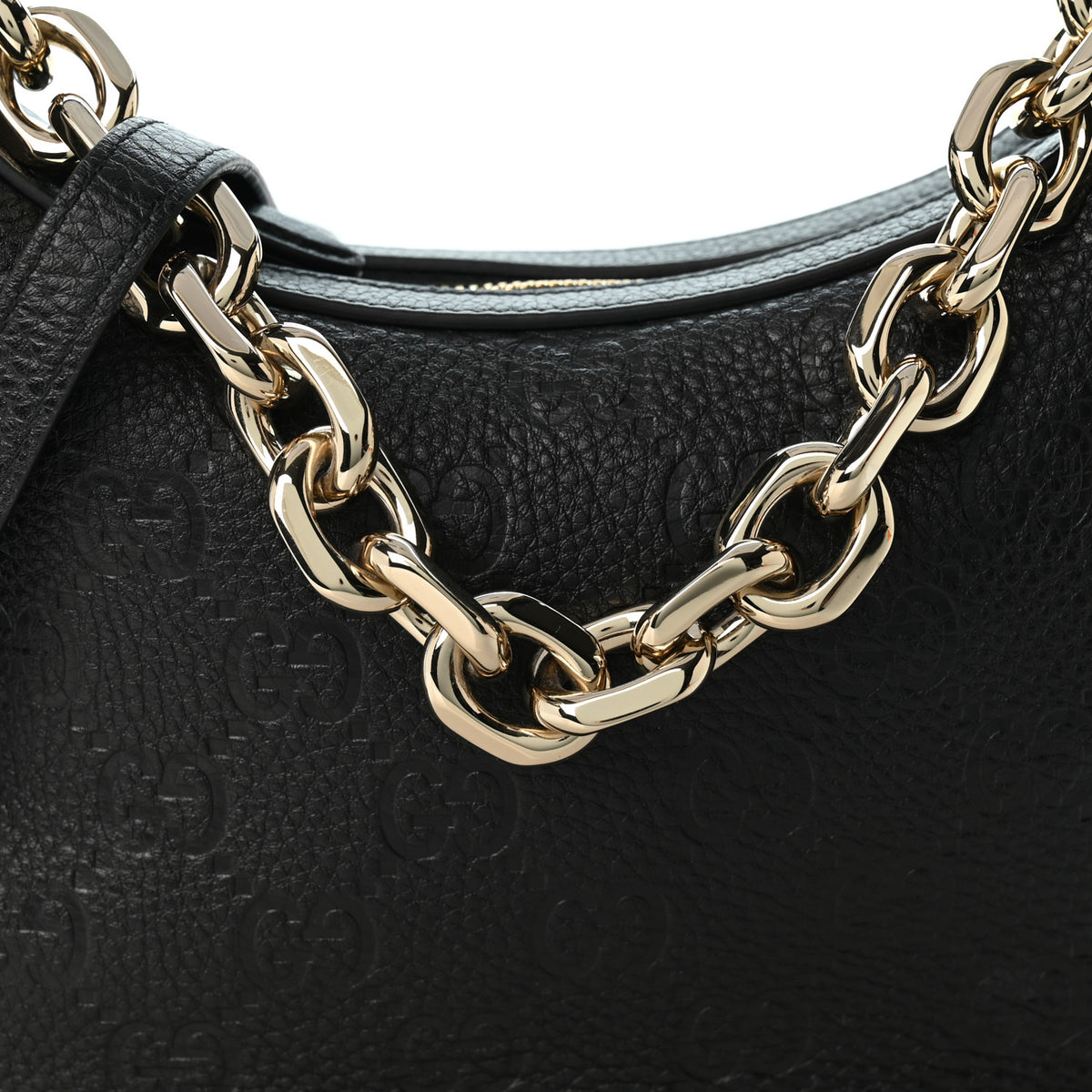 Gucci GG Grainy Calfskin Emblem Small Half Moon Shoulder Bag Black 8 of 10