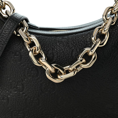 Gucci GG Grainy Calfskin Emblem Small Half Moon Shoulder Bag Black 8 of 10