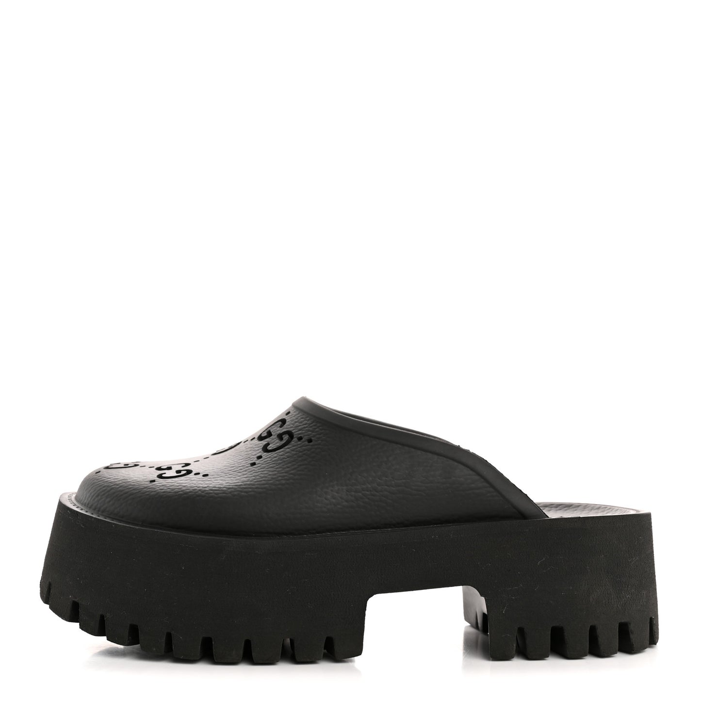 Rubber GG Monogram Perforated Elea Platform 55mm Lug Sole Sandals 36 Black