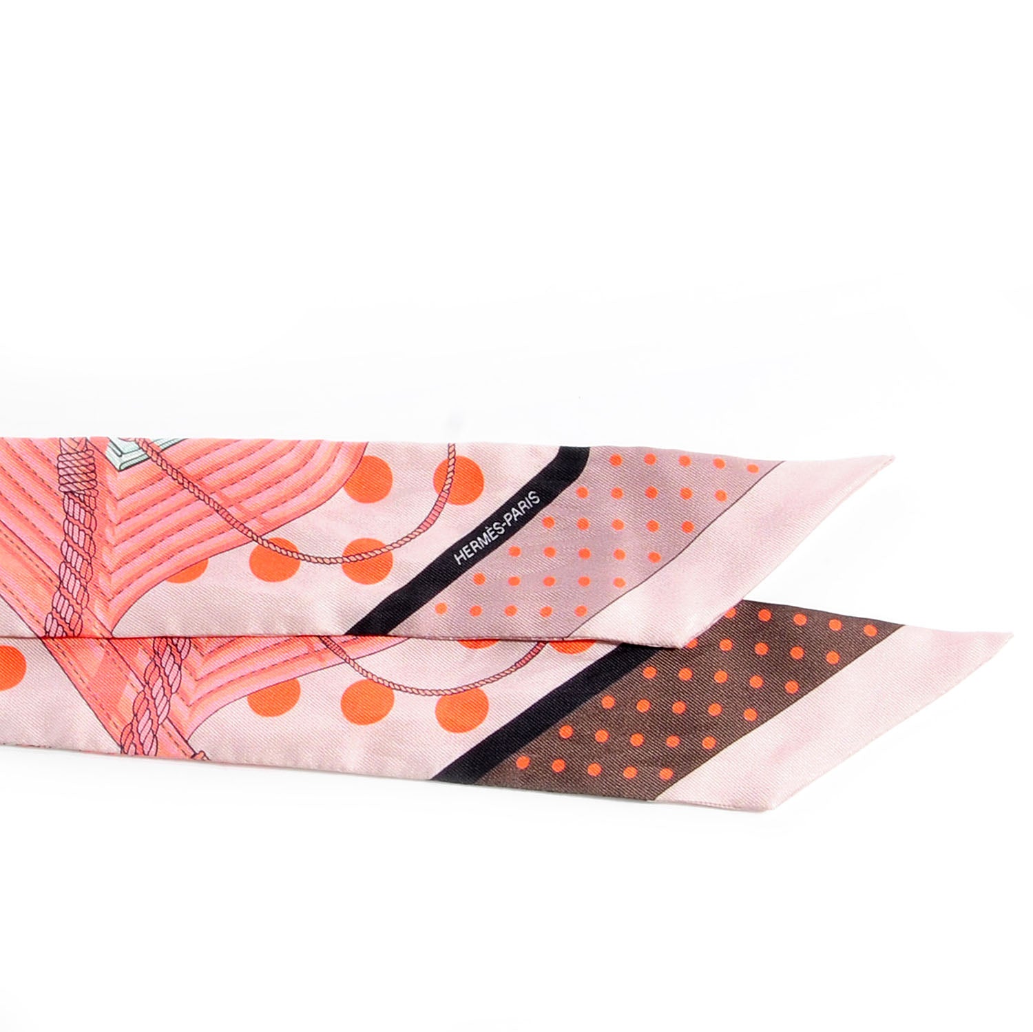 Hermes Silk Clic Clac a Pois Twilly Rose Nacre Marron Corail 4 of 4