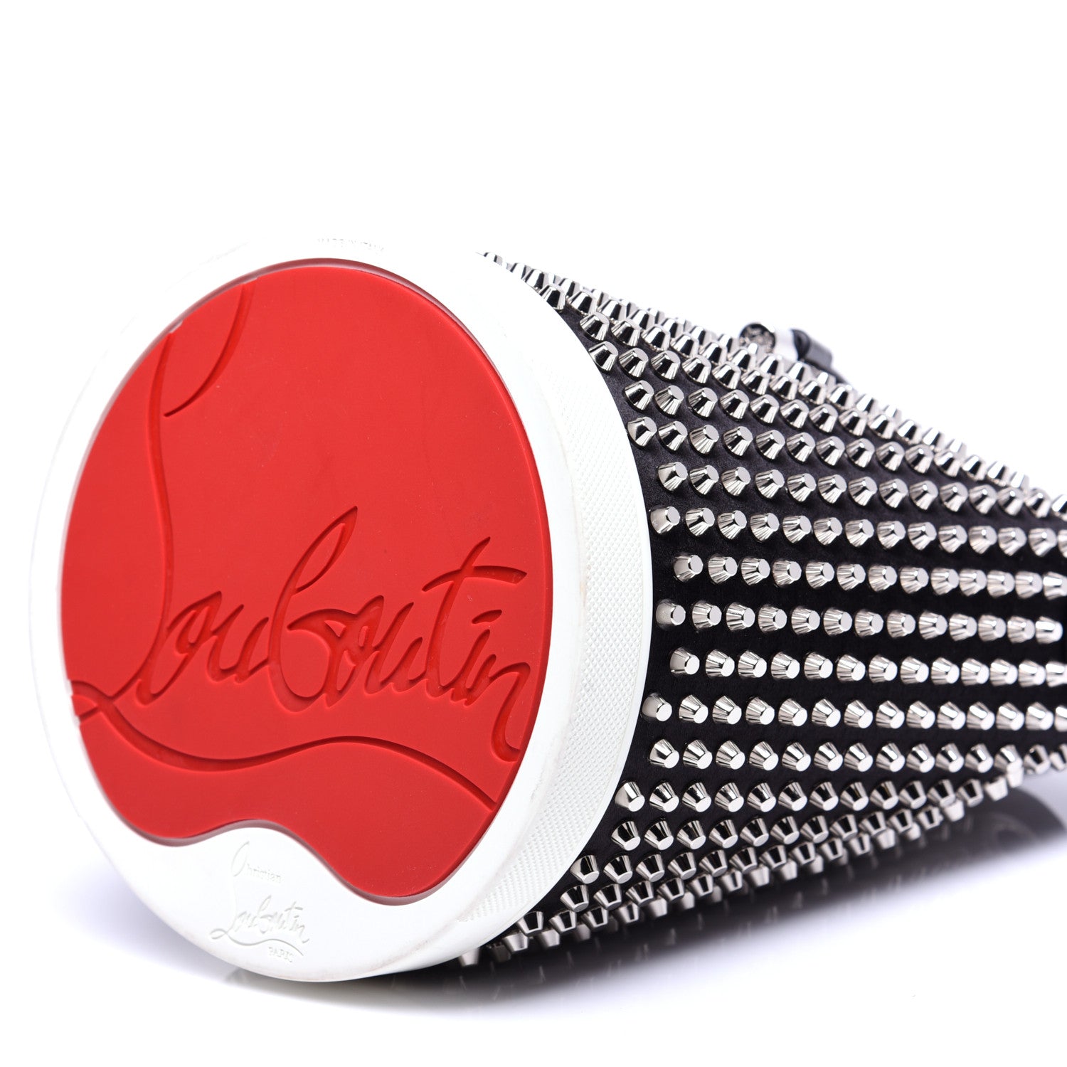 Christian Louboutin Silk Satin Calfskin Marie Jane Loubirun Studded Bucket Black Silver 6 of 13