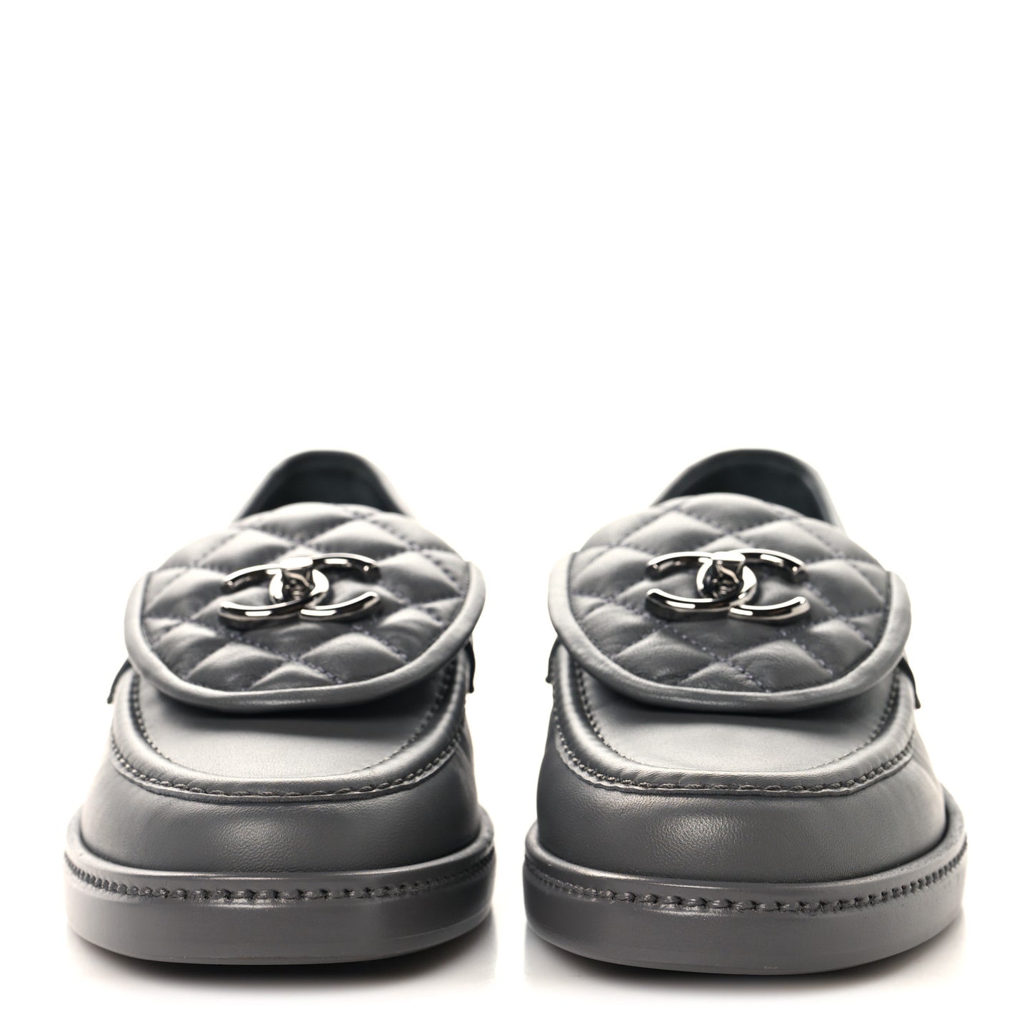Lambskin Quilted CC Turnlock Loafers 37.5 Dark Grey