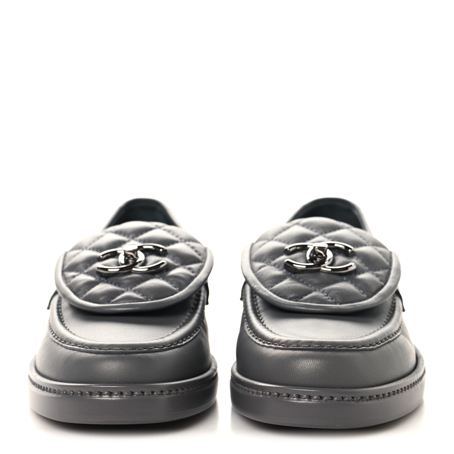 Chanel Lambskin Quilted CC Turnlock Loafers 37.5 Dark Grey 3 of 10