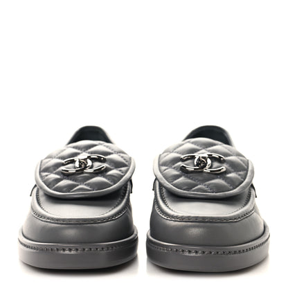 Chanel Lambskin Quilted CC Turnlock Loafers 37.5 Dark Grey 3 of 10
