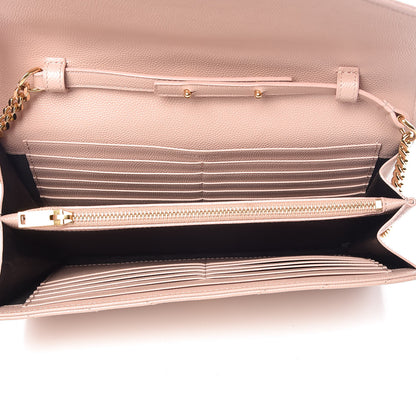 Saint Laurent Grain De Poudre Matelasse Chevron Monogram Chain Wallet Rose Antic 5 of 10