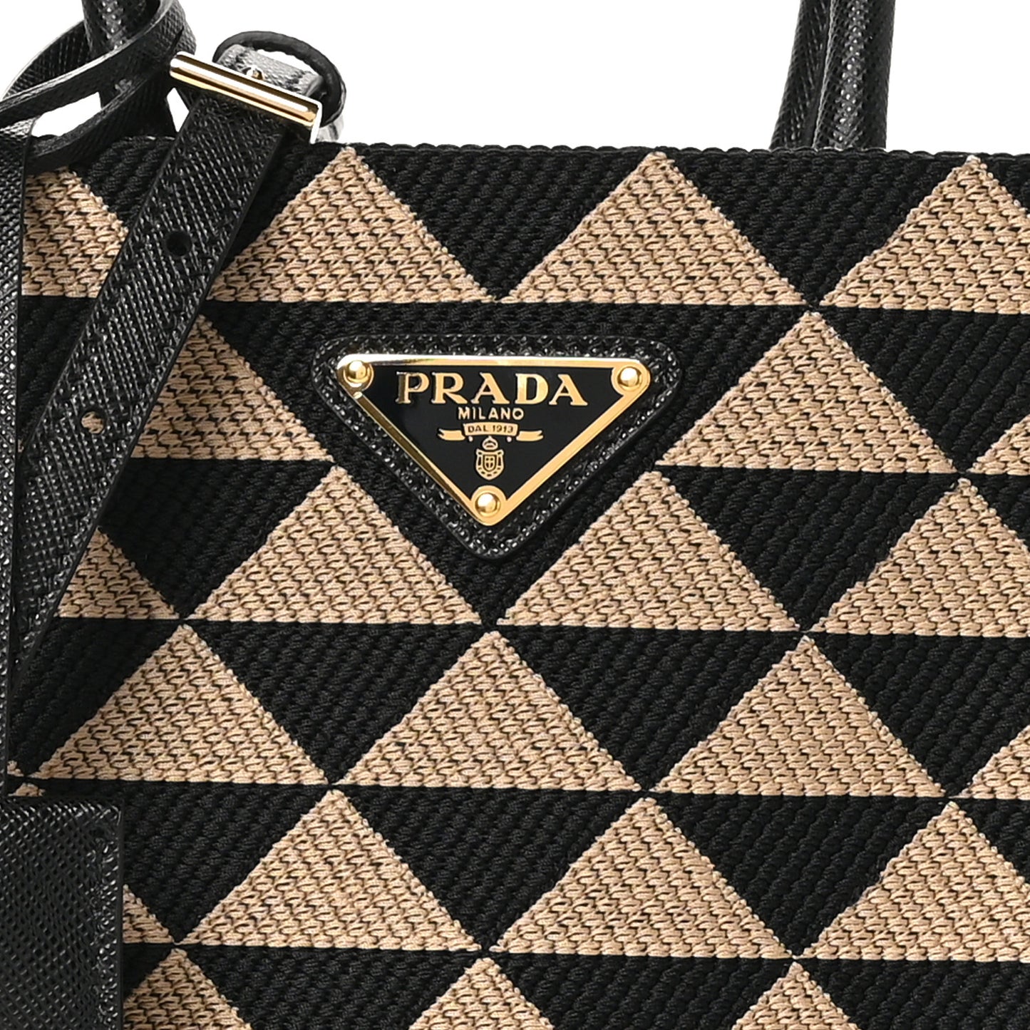 Jacquard Saffiano Triangolo Symbole Embroidered Micro Tote Black Corda