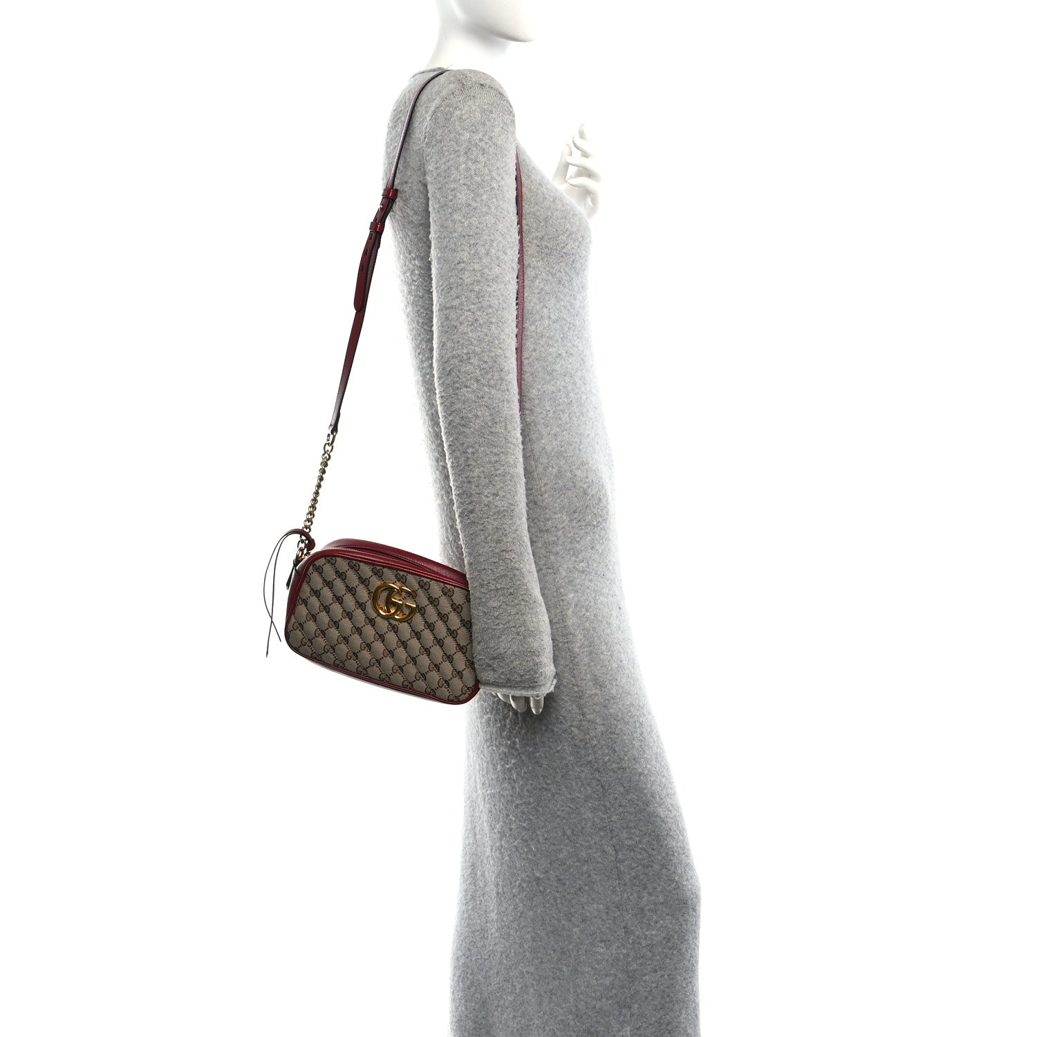 Gucci Monogram Azalea Calfskin Matelasse Diagonal Small GG Marmont Chain Shoulder Bag Beige Ebony New Cherry Red 2 of 11