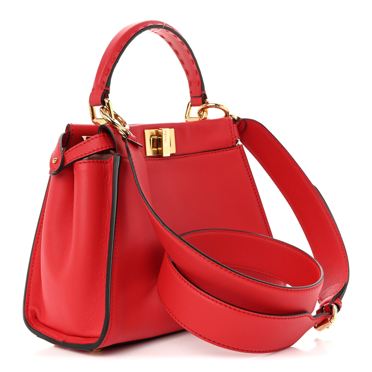 Vitello Seta Canvas FF Embroidered Peekaboo Iconic Satchel Rosso Cardinale Multicolor