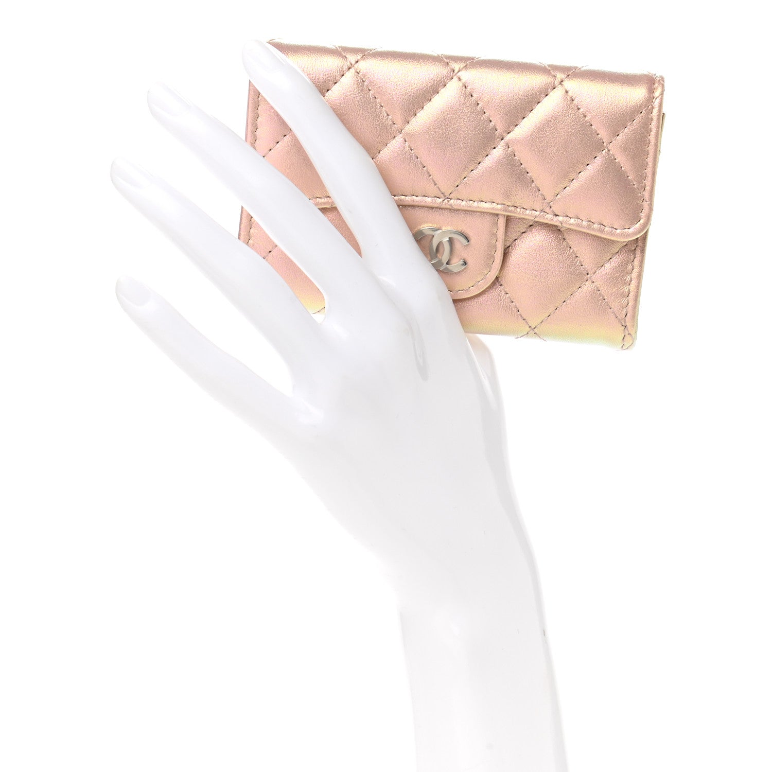 Chanel Iridescent Calfskin Quilted Flap Card Holder Wallet Pink 2 of 9