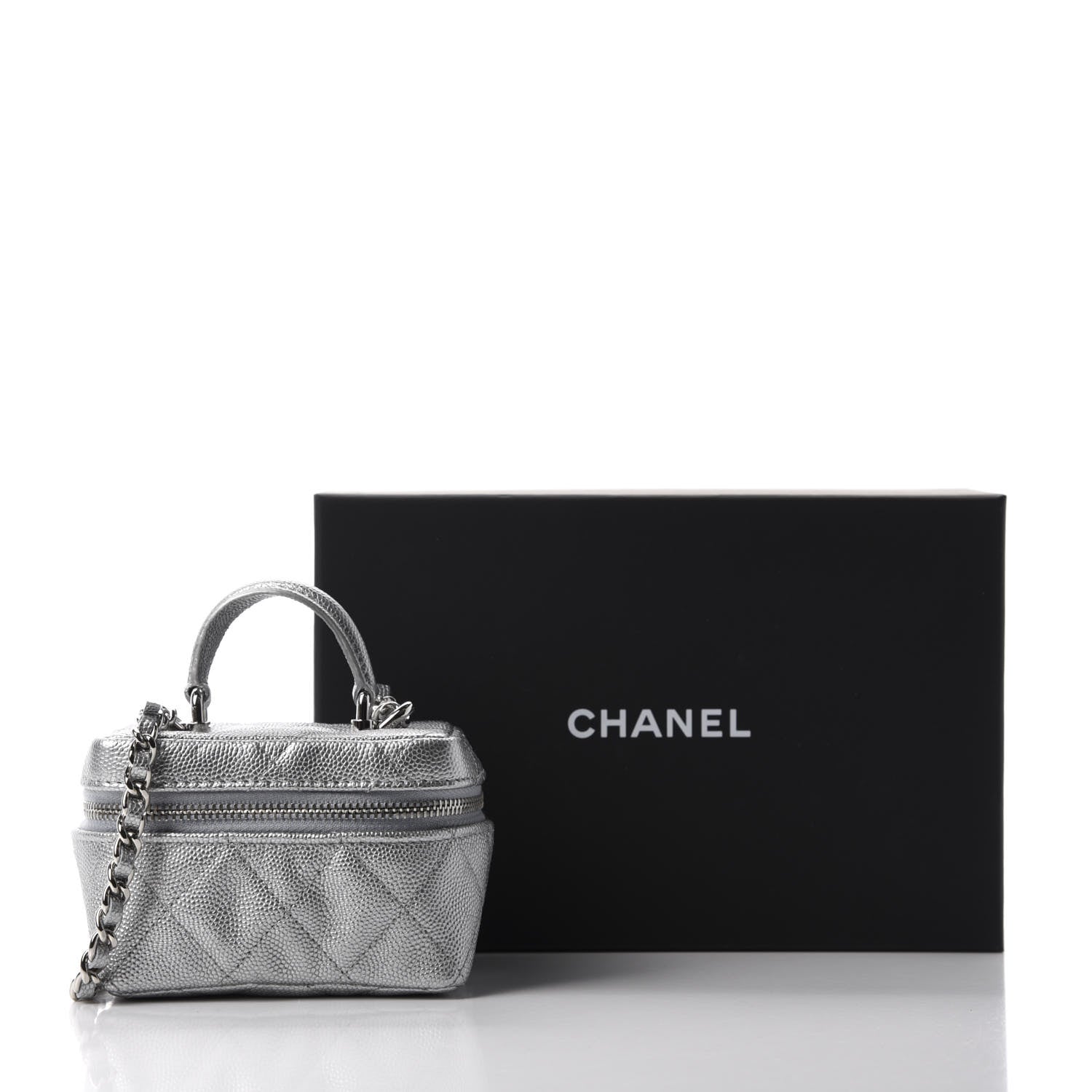 Chanel Metallic Caviar Quilted Mini Top Handle Vanity With Chain Silver 11 of 11