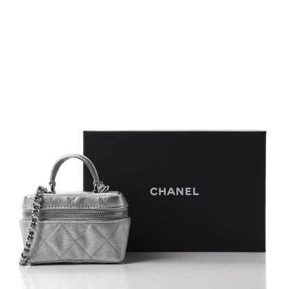 Chanel Metallic Caviar Quilted Mini Top Handle Vanity With Chain Silver 11 of 11
