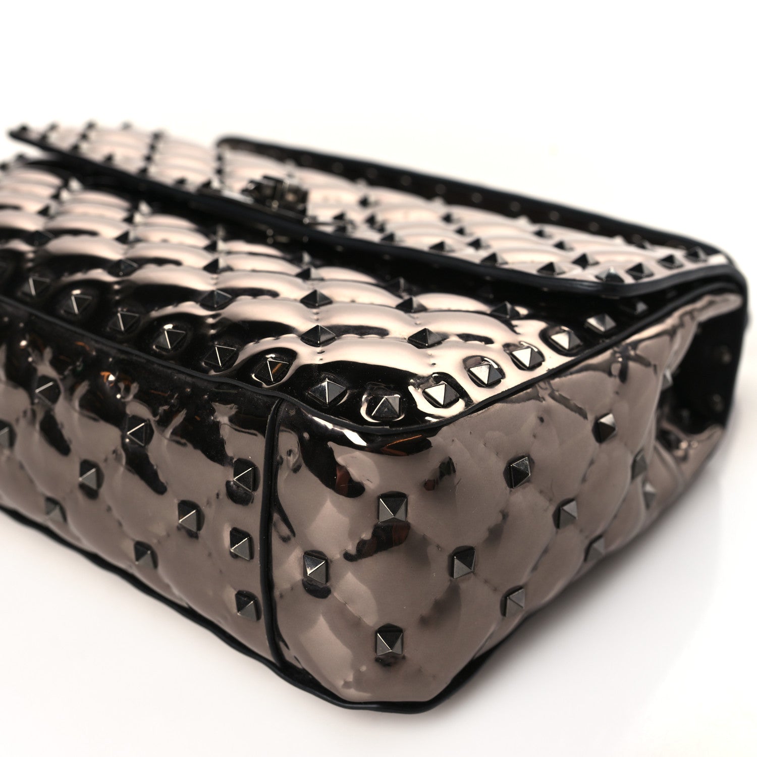 Valentino Garavani Metallic Patent Medium Rockstud Spike Shoulder Bag Rutenio 8 of 8