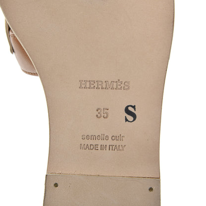 Hermes Metallic Lambskin Nappa Laurel Oran Sandals 35 Naturel Champagne 9 of 10