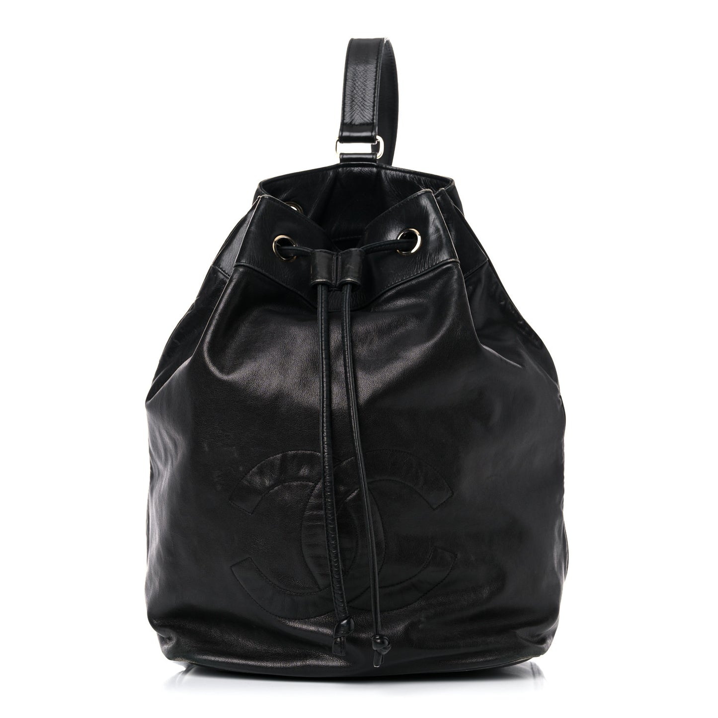 Lambskin Drawstring Sling Backpack Black