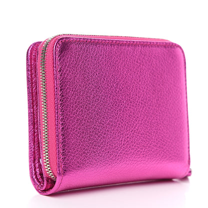 Balenciaga Metallic Goatskin Logo Everyday Multi Zip Wallet Rose Fuchsia Black 2 of 7