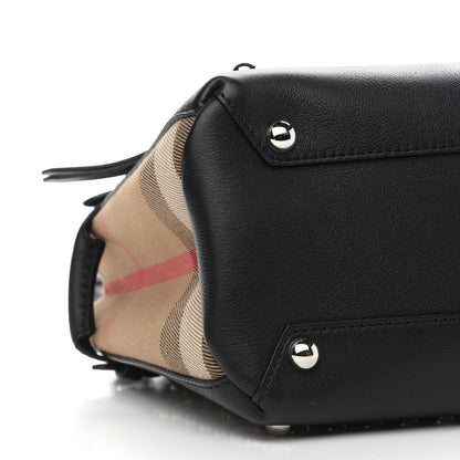 Burberry Pebbled Calfskin House Check Studded Baby Banner Tote Black 7 of 8