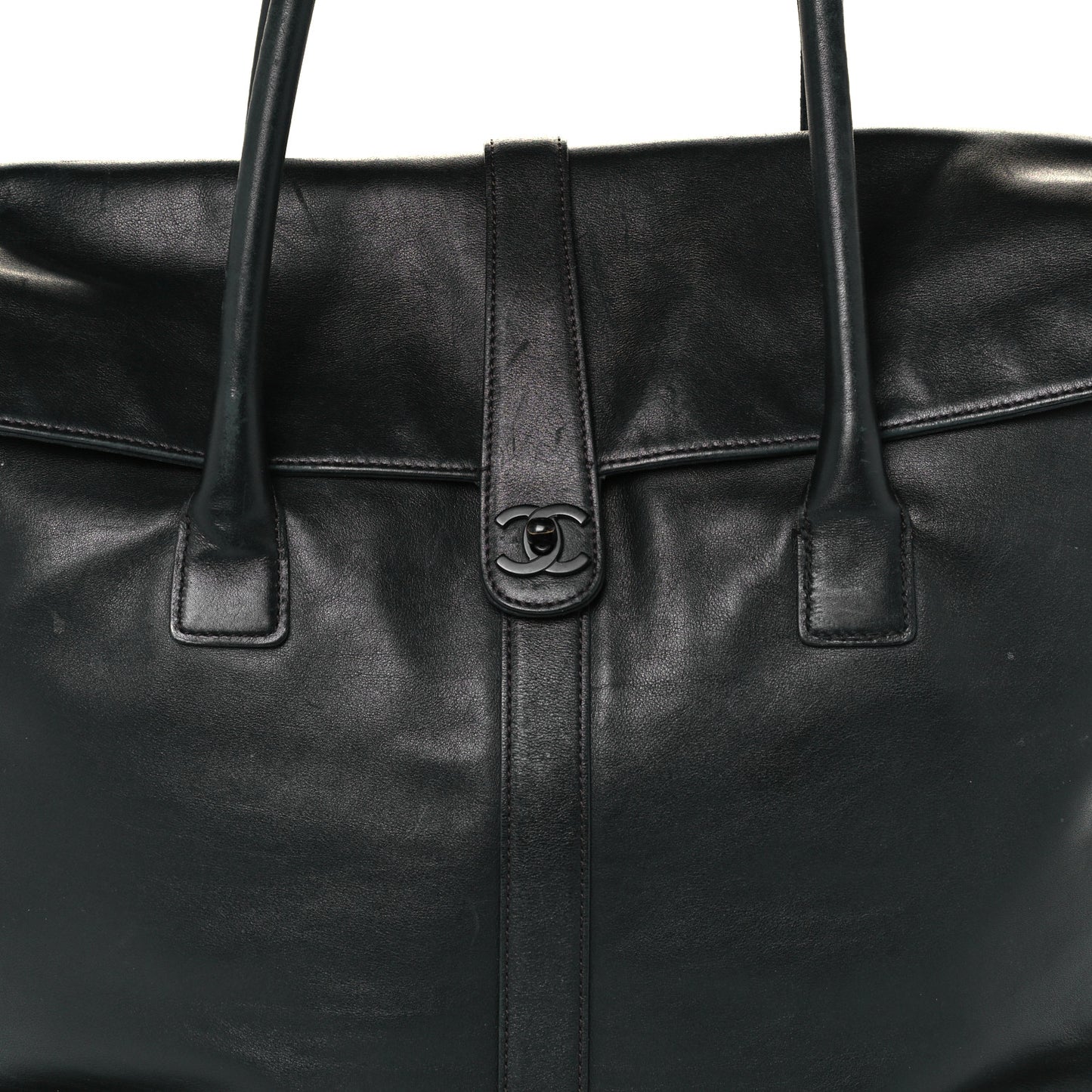 Calfskin Large Flap Shoulder Bag Black