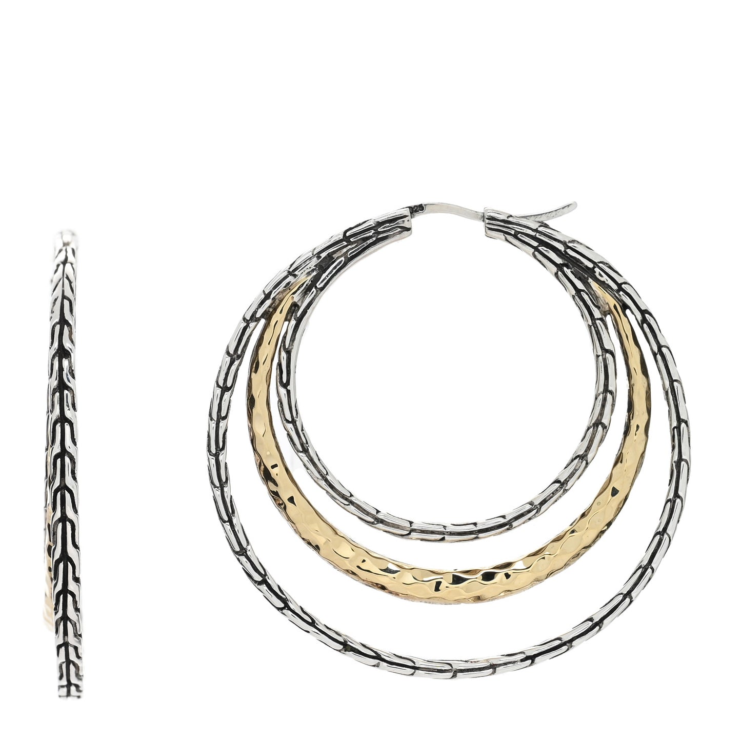 Sterling Silver 18K Yellow Gold Classic Chain Two Tone Hoop Earrings
