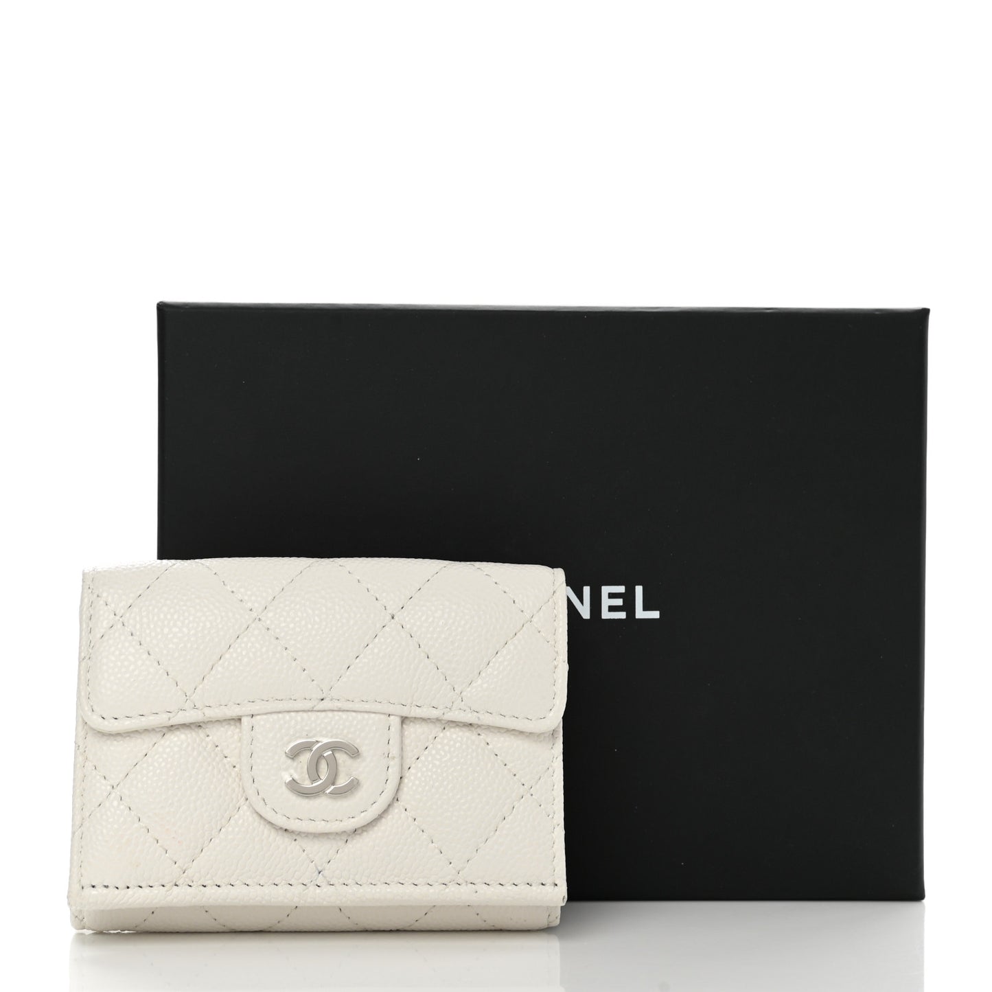 Caviar Quilted Small Flap Wallet White