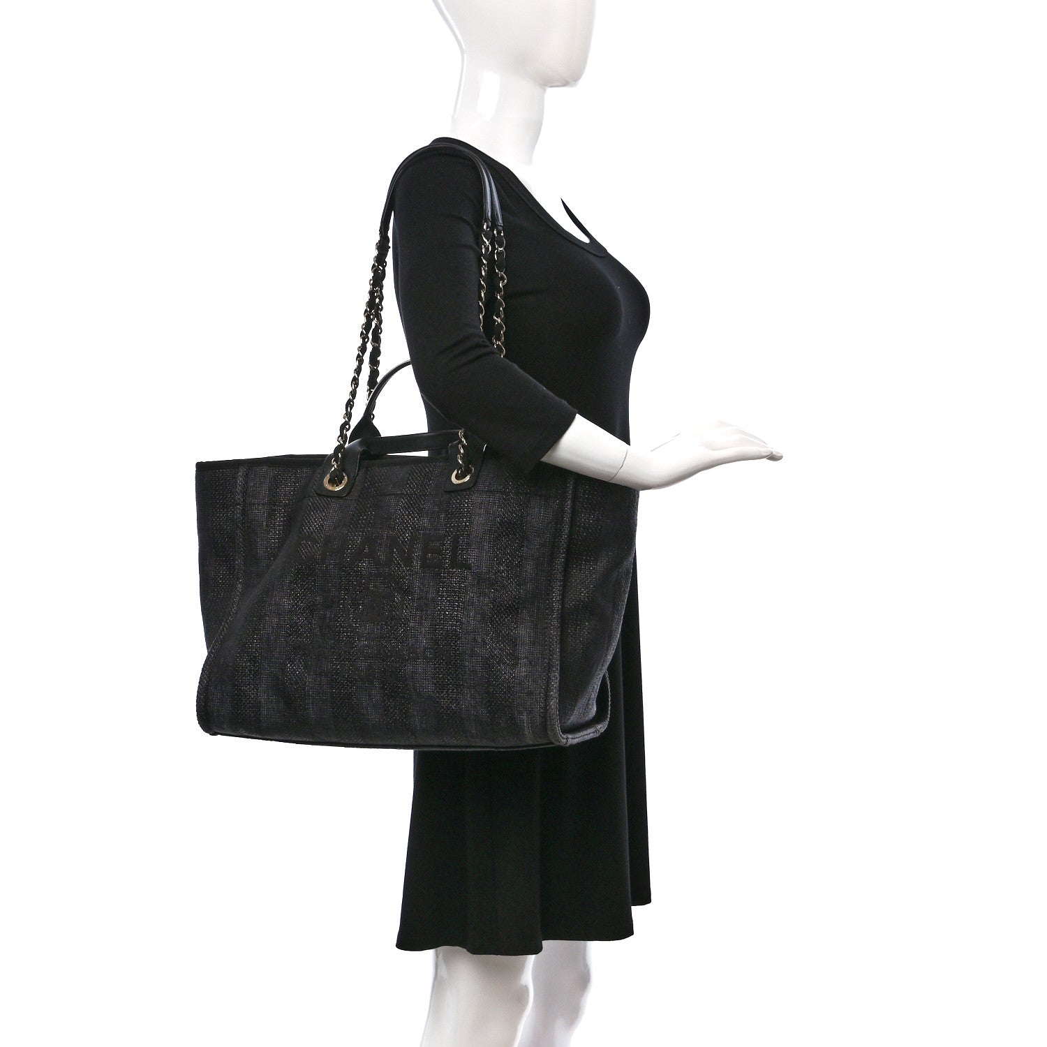 Chanel Mixed Fibers Calfskin Striped Medium Deauville Tote Black 2 of 17