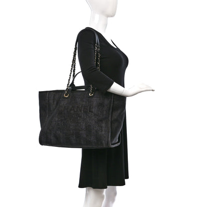 Chanel Mixed Fibers Calfskin Striped Medium Deauville Tote Black 2 of 17