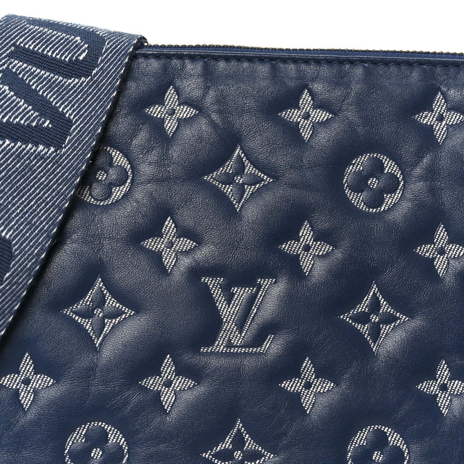Louis Vuitton Lambskin Embossed Monogram Coussin PM Denim Blue