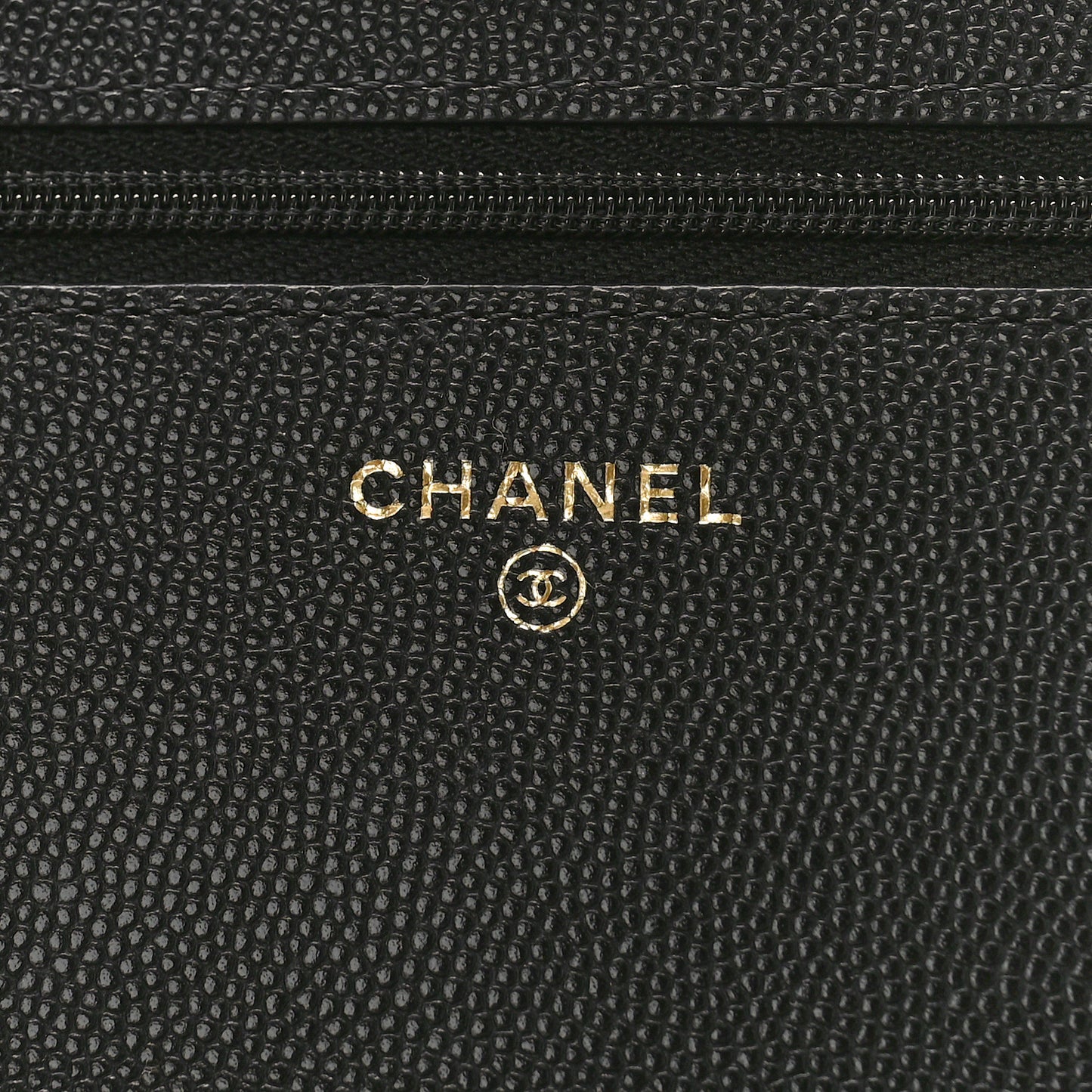 Shiny Caviar Quilted Enamel CC Wallet On Chain WOC Black