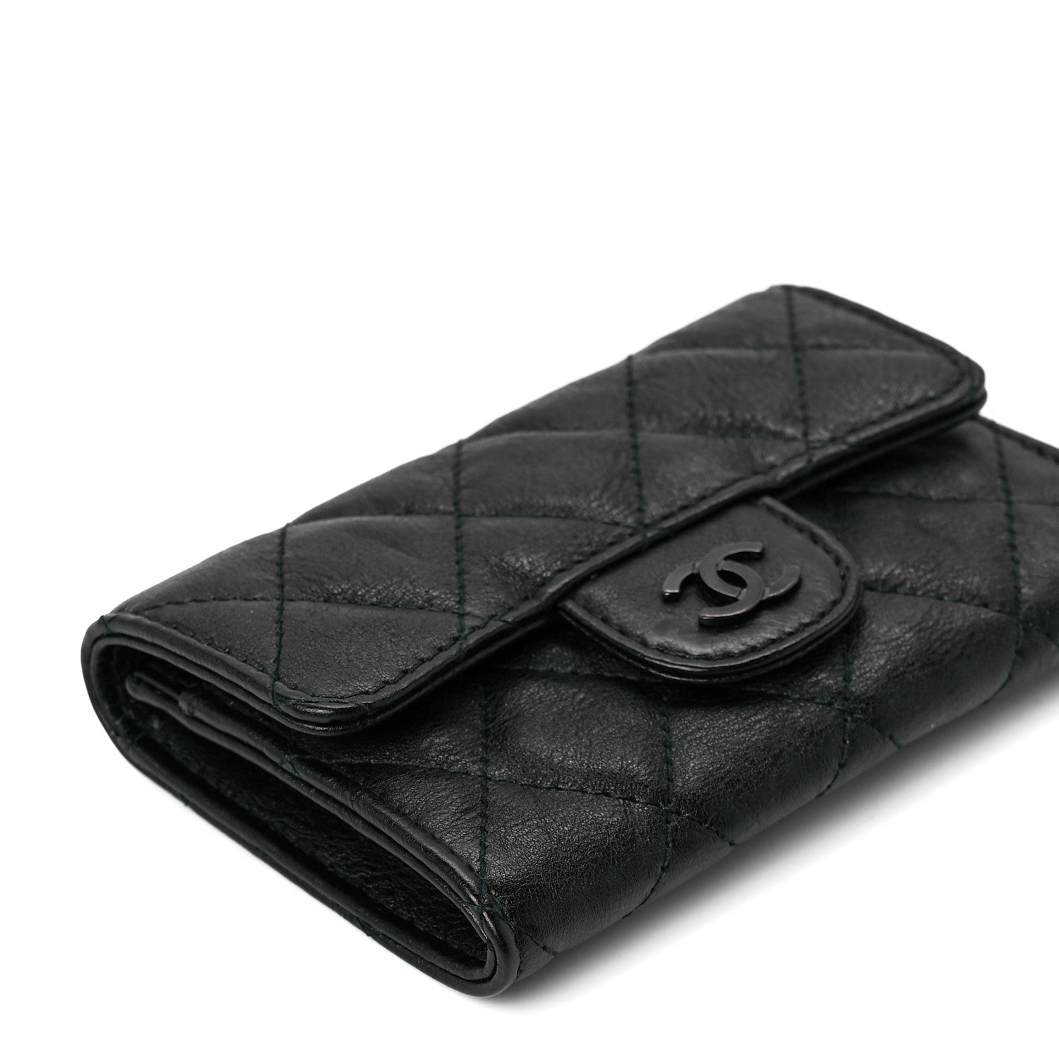 Chanel Crumpled Calfskin Quilted Flap Card Holder Wallet So Black 11 of 13