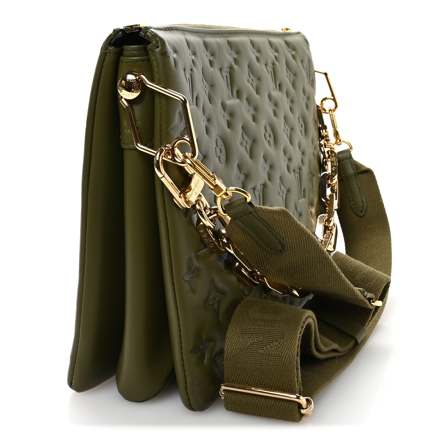Louis Vuitton Lambskin Embossed Monogram Coussin MM Khaki 3 of 9